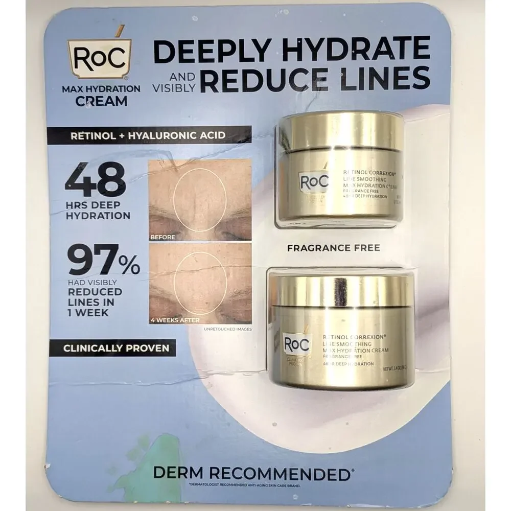 ROC Retinol Correxion Max Hydration Cream Fragrance Free 3.4 oz & 1.7 oz NEW